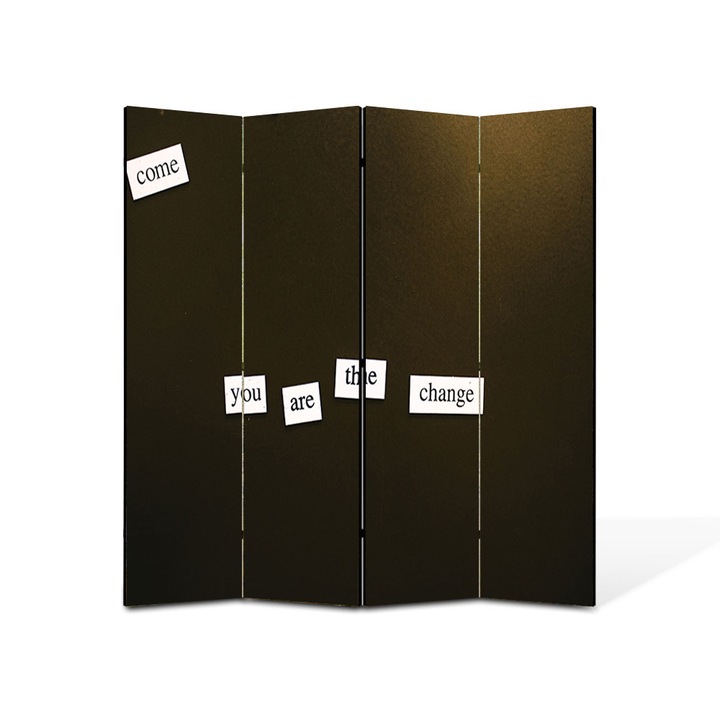 Paravan 4 piese Premium TrueColor, Art Star, Tu esti schimbarea, Mesaje, Panza pe cadru de lemn, Decoratiuni Moderne pentru Casa, 4 Panouri de 35x150, 140 x 150 cm