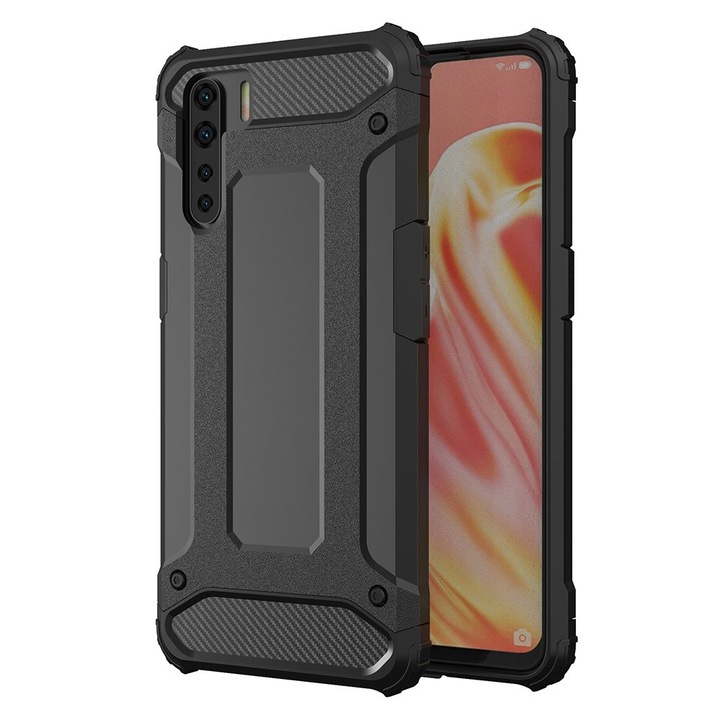 R-PROTECT Oppo Reno3 / A91 / F15 Ütésálló Tok Defender 2in1 PC TPU Hybrid Fekete