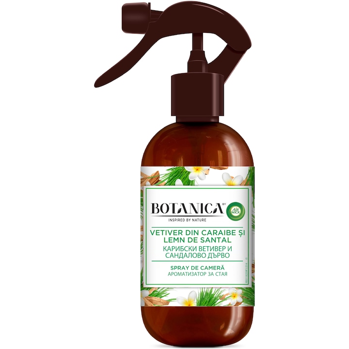 Спрей за стая Botanica by Air Wick, Карибски ветивер и сандалово дърво, 236 мл
