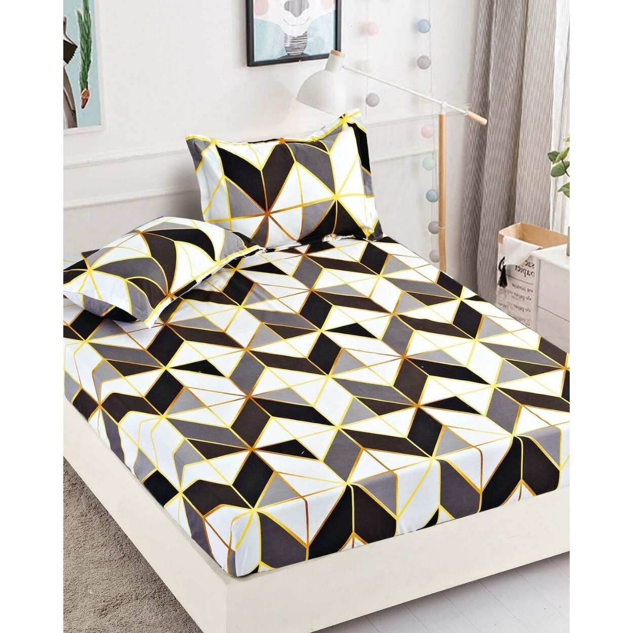 Husa de Pat cu Elastic cu 2 Fete de Perna pentru Pat Dublu Royal King V3, HBF-136