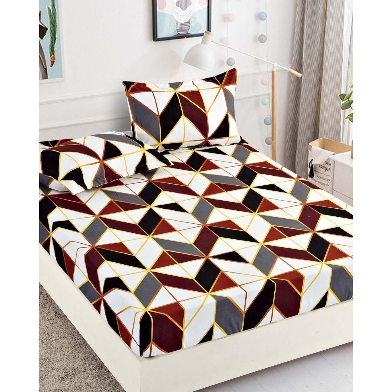 Husa de Pat cu Elastic cu 2 Fete de Perna pentru Pat Dublu Finet, Royal King V2, HBF-132