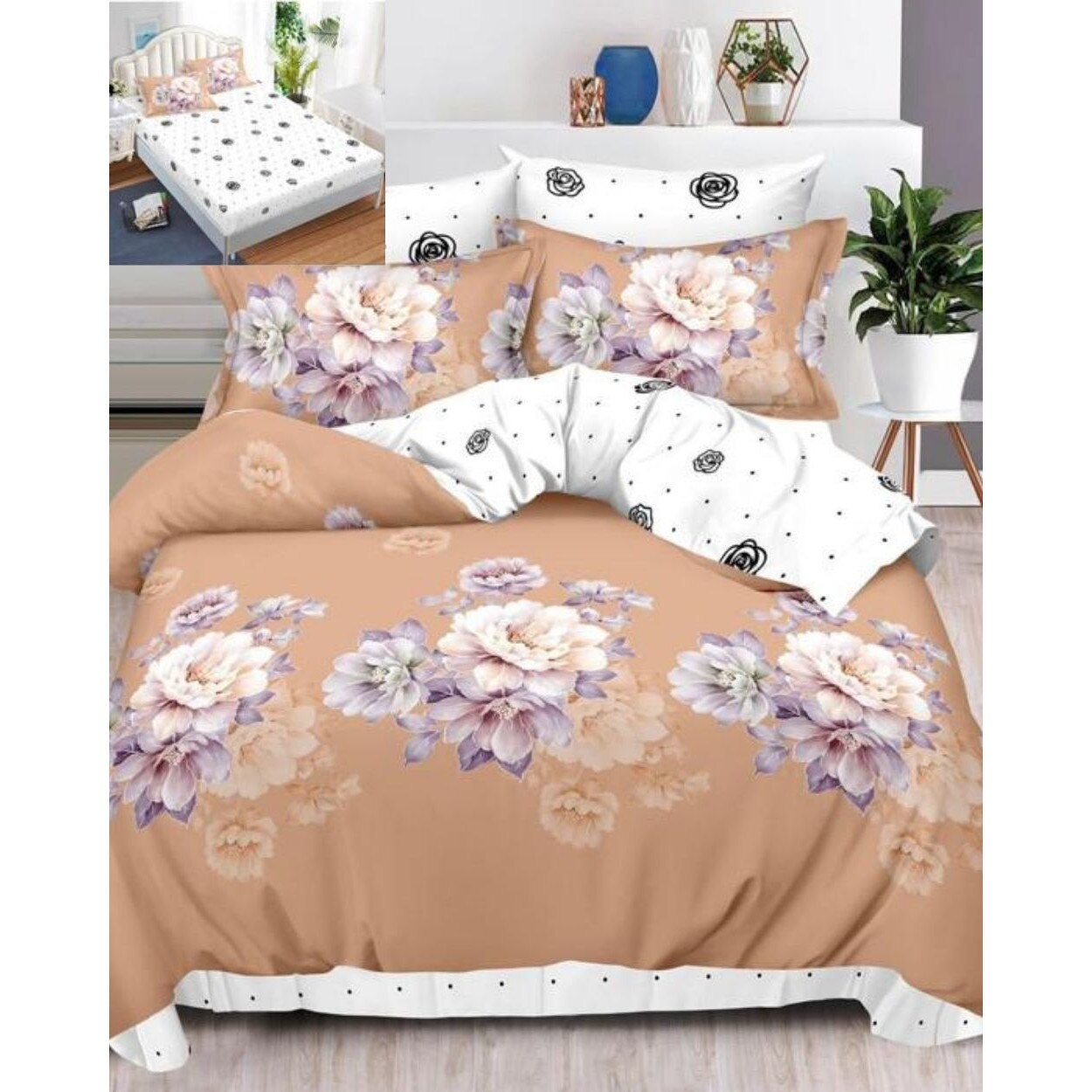 Set Lenjerie Finet, Cearceaf de Pat cu Elastic, 6 Piese, Pat 2 Persoane, Jeanina, FNE-145