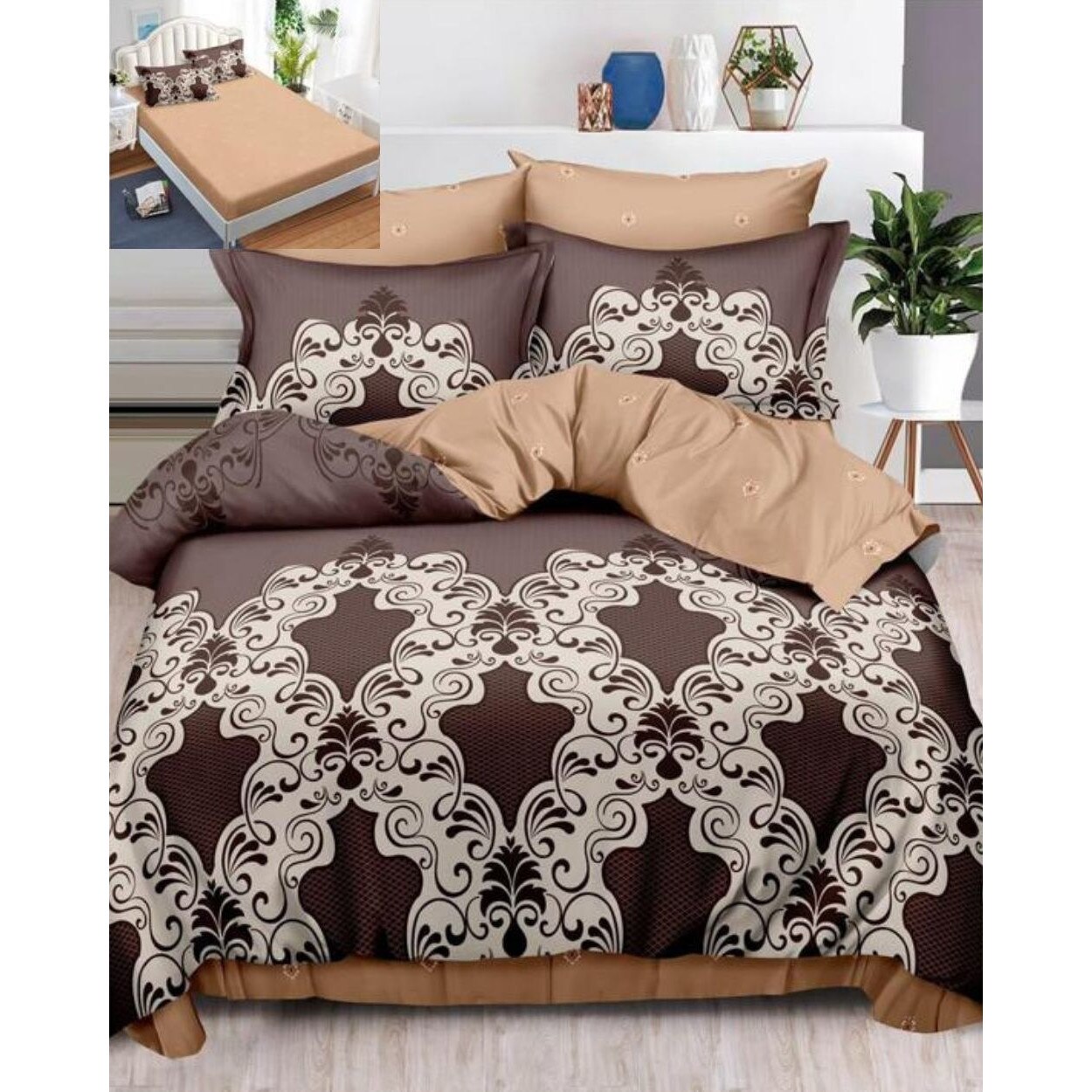 Set Lenjerie Finet, Cearceaf de Pat cu Elastic, 6 Piese, Pat 2 Persoane, Alexandru, FNE-149