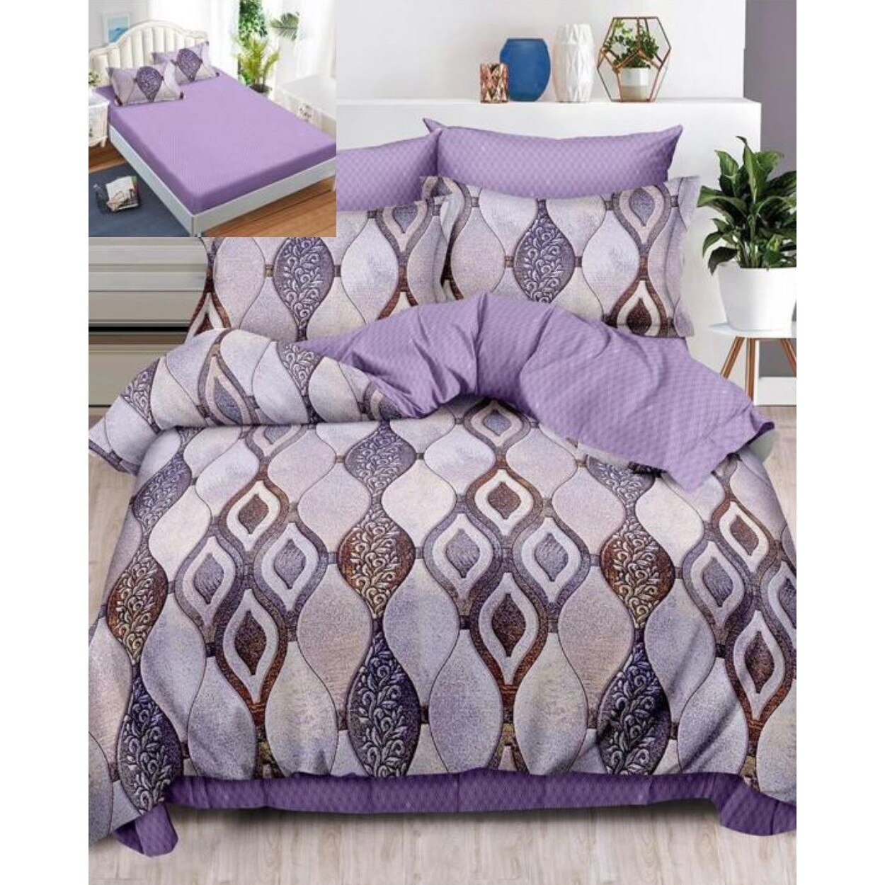 Set Lenjerie Finet, Cearceaf de Pat cu Elastic, 6 Piese, Pat 2 Persoane, Royal Queen, FNE-150