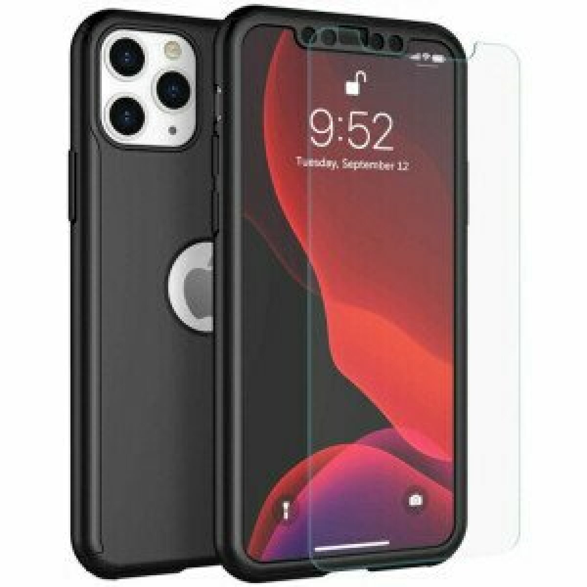 Husa 360 GKK Full Cover cu folie de sticla pentru iPhone 12 Pro Max Negru - Black