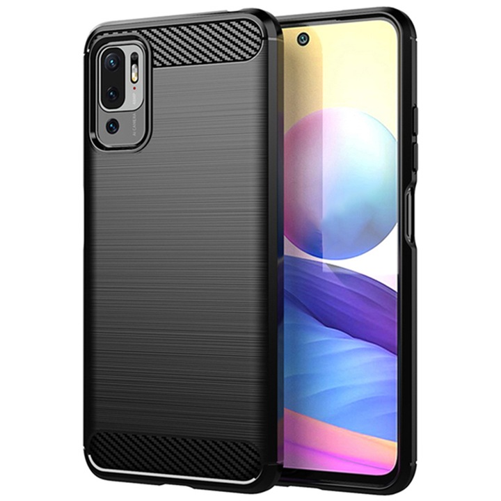 Силиконов калъф за Xiaomi Poco M3 Pro 5G / 4G, TPU Ultra Protect Slim Anti-Shock, въглеродни влакна, черен