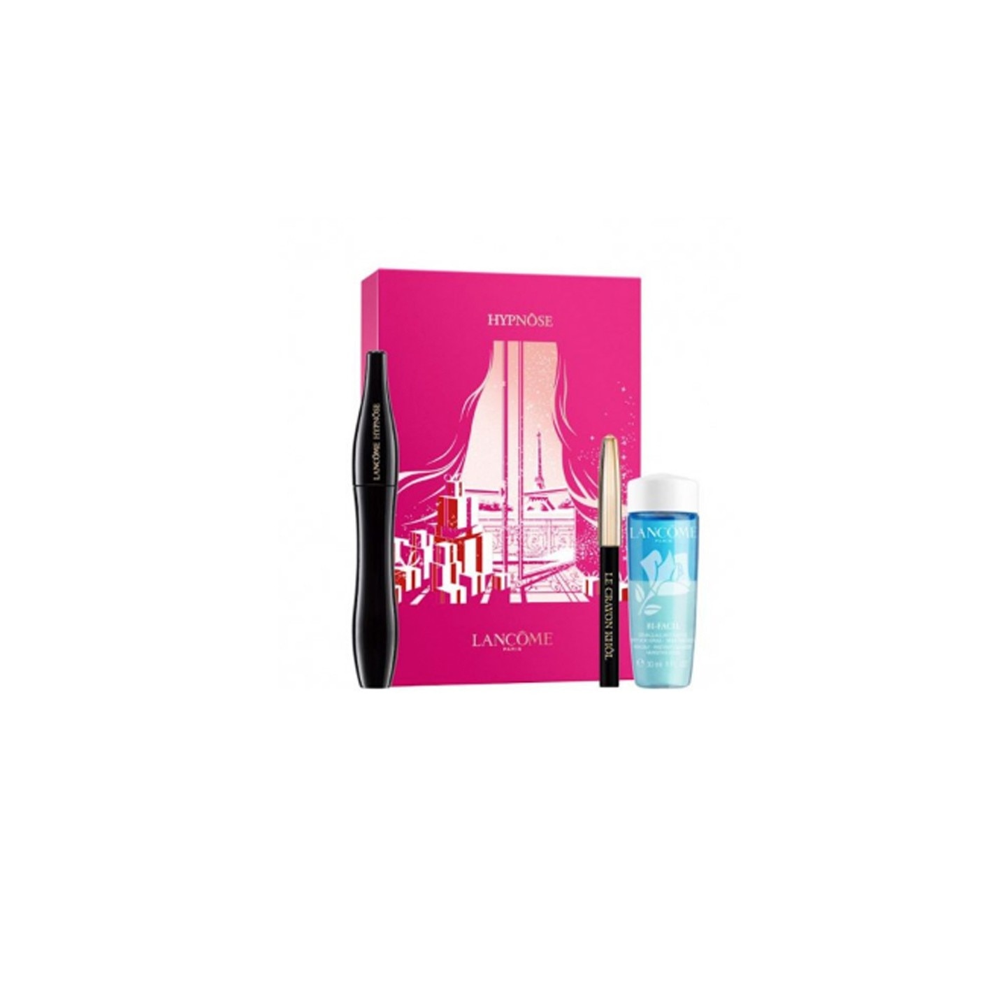 Pachet Mascara Hypnose, Lancome: Mascara Hypnose Negru, 6.2 ml + Creion de ochi Le Crayon Khol 0.7 g 01 Noir + Demachiant de ochi Bi-Facil 30 ml