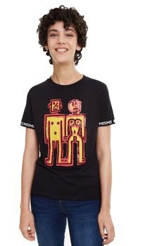 Tricou, Desigual Twins, 18WWTKXA, Negru/Galben, XL Tricou, Desigual Twins, 18WWTKXA, Negru/Galben, XL