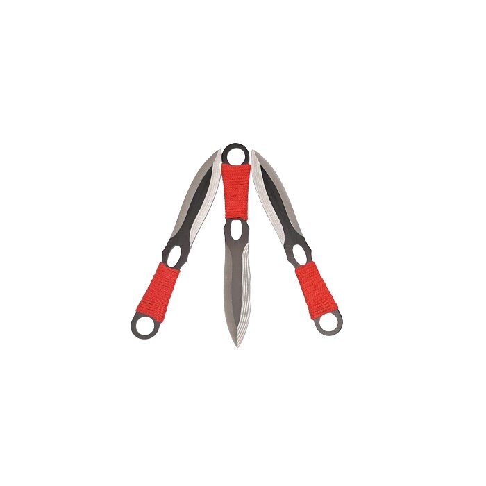 Set 3 cutite de aruncat la tinta Red Handle cu husa de agatat la curea