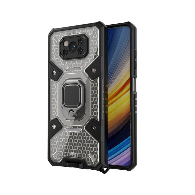 Husa Spate Upzz Techsuit Honeycomb Armor Cu Inel Metalic Compatibila Cu Xiaomi Poco X3 NFC / X3 / X3 Pro Negru