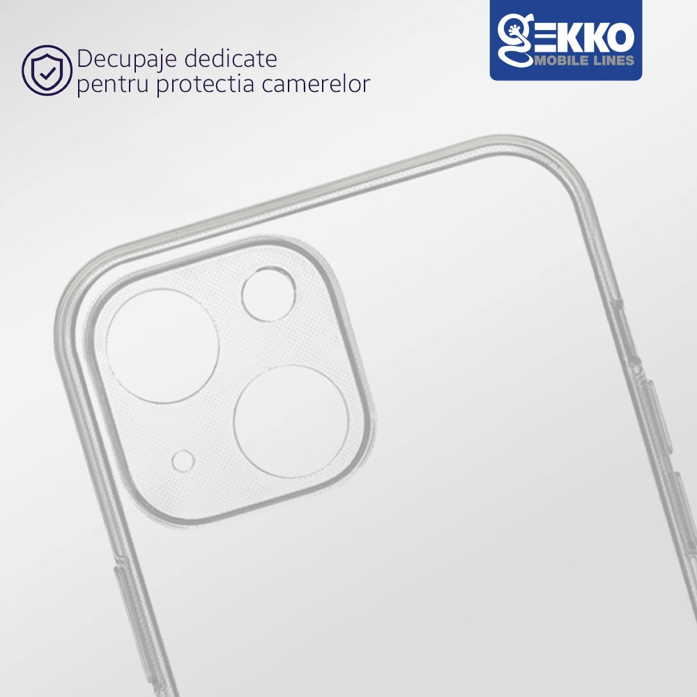 Husa pentru iPhone 14 - Clear, Ultrasubtire, din silicon gel, cu decupaje la camere, 0.3mm, Gekko, Transparenta Transparent Bumper