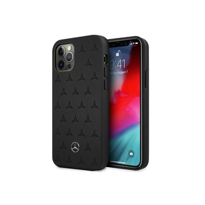 Husa Spate Premium Mercedes Amg Compatibila Cu iPhone 12 Pro Max, Piele Naturala Stars Negru - 39013011