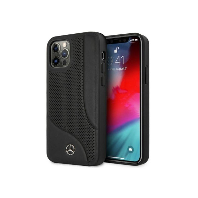 Husa Spate Premium Mercedes Amg Compatibila Cu iPhone 12 Pro Max, Piele Naturala Perforated Area Negru - 39013196