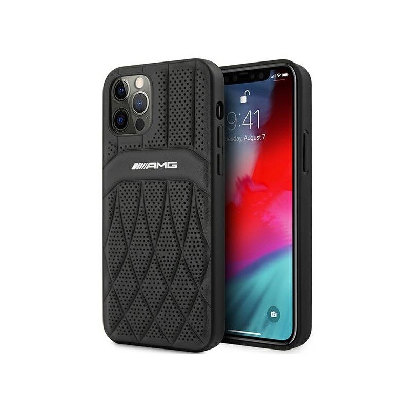 Husa Spate Premium Mercedes Amg Compatibila Cu iPhone 12 Pro Max Piele Naturala, Curved Lines, Negru - 39013974