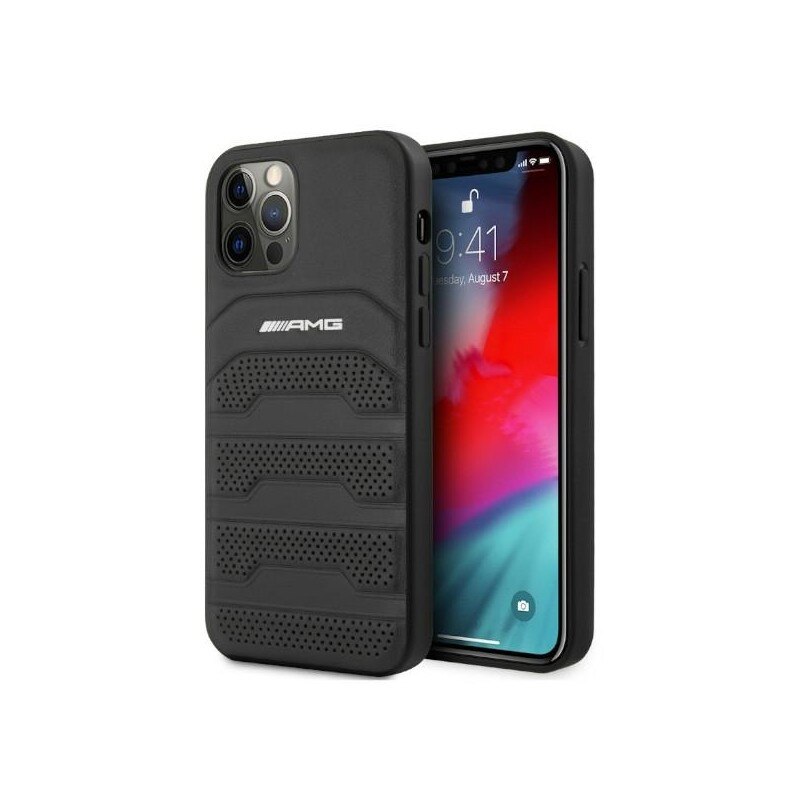 Husa Spate Premium Mercedes Amg Compatibila Cu iPhone 12 Pro Max Piele Naturala, Debossed Lines, Negru - 39013943