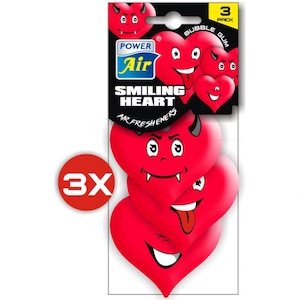 Pachet 3 x odorizant emoticon smiling heart Power Air , aroma bubble gum