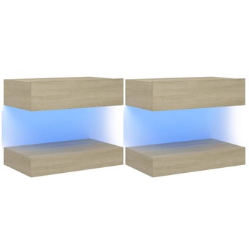 Set de 2 comode TV cu lumini LED, vidaXL, PAL, 60 x 35 x 15,5 cm, Maro stejar Set de 2 comode TV cu lumini LED, vidaXL, PAL, 60 x 35 x 15,5 cm, Maro stejar