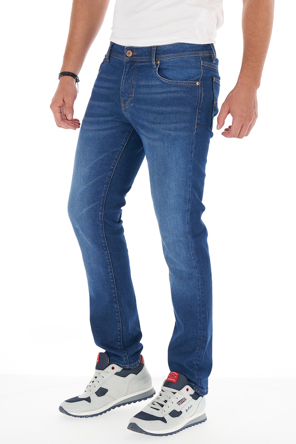 Lee Cooper, Blugi slim fit cu aspect decolorat, Albastru