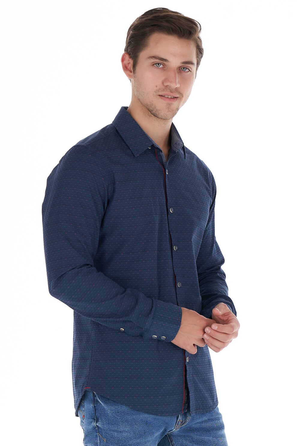 Lee Cooper, Camasa slim fit cu model geometric, Bleumarin, L