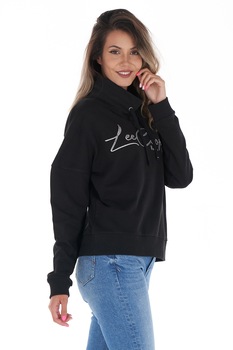 Lee Cooper, Bluza sport cu imprimeu logo si guler inalt, Negru/Alb Lee Cooper, Bluza sport cu imprimeu logo si guler inalt, Negru/Alb