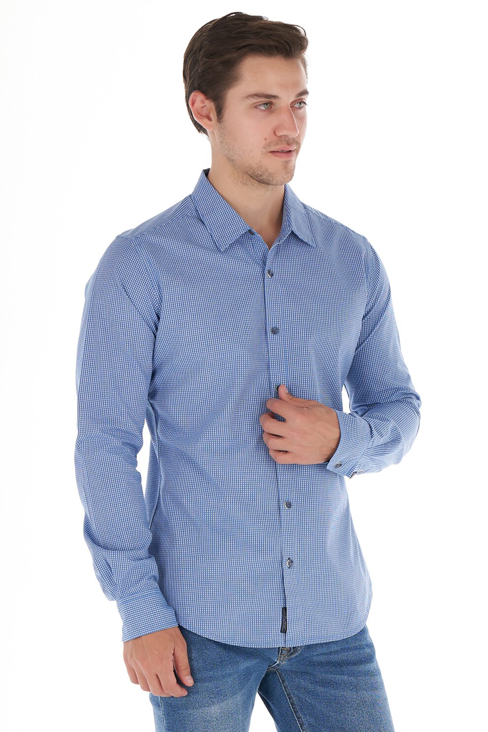 Lee Cooper, Camasa slim fit cu model in carouri, Albastru lavanda, 2XL