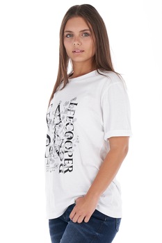 Lee Cooper, Tricou de bumbac cu imprimeu grafic, Alb Lee Cooper, Tricou de bumbac cu imprimeu grafic, Alb