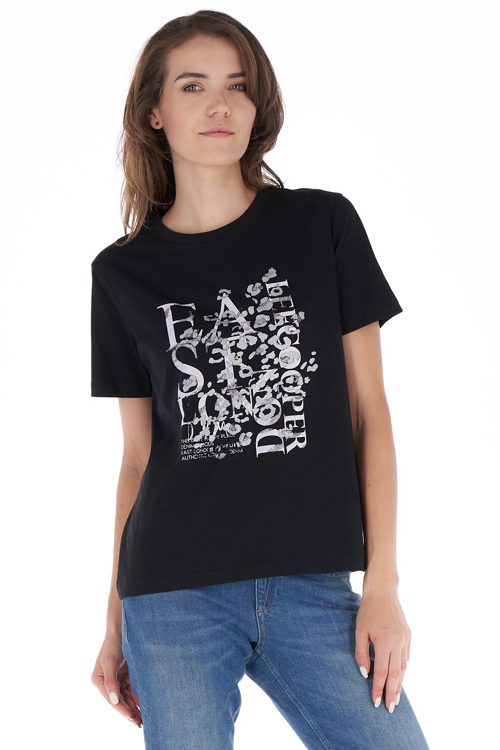 Lee Cooper, Tricou de bumbac cu imprimeu grafic, Negru