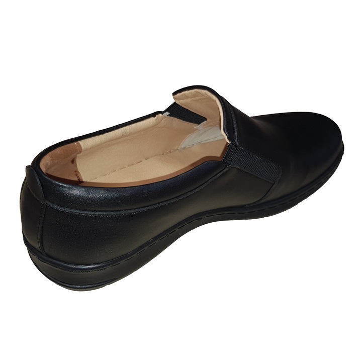 Pantofi lati fara siret din piele naturala cu talpa cusuta EPA, negru, 45