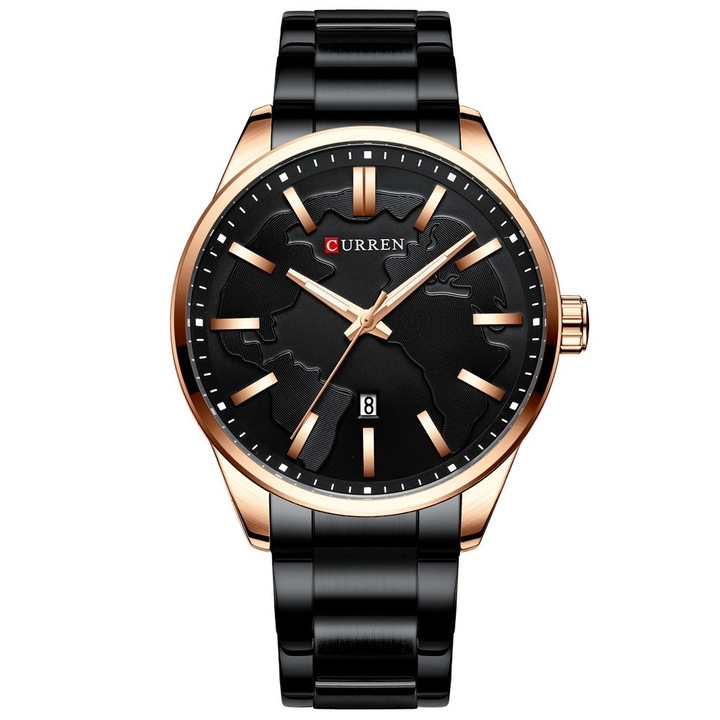 Мъжки часовник Curren Continental, Неръждаема стомана, Черен / Розово злато