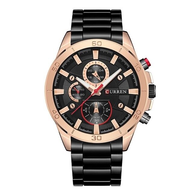 Ceas barbatesc Curren Rabbet, Otel inoxidabil, Negru / Aur roz