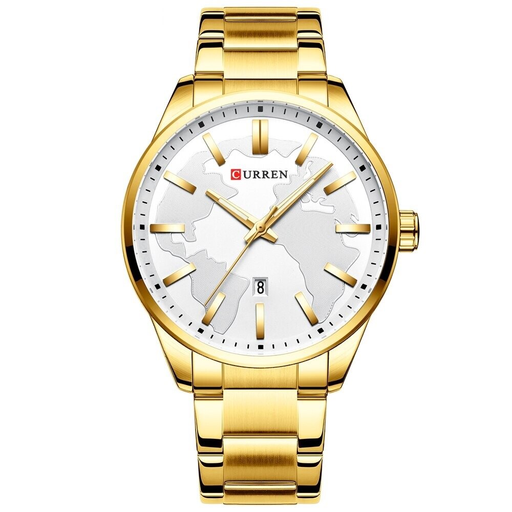 Ceas barbatesc Curren Continental, Otel inoxidabil, Aur / Alb
