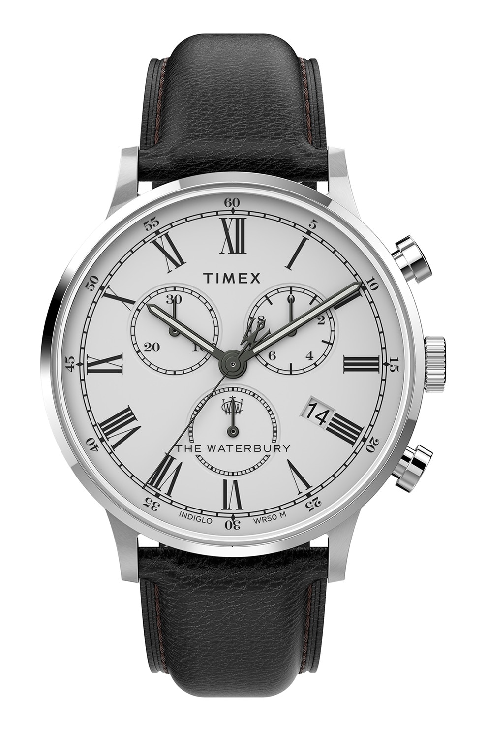 Timex, Ceas cronograf cu o curea de piele Waterbury Classic - 40 MM, Negru