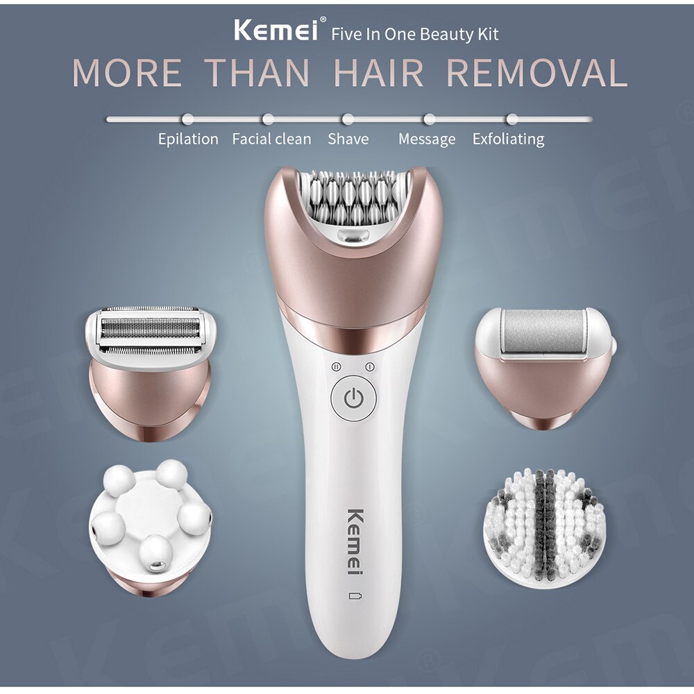 Epilator rezistent la apa Kemel Lady Shaver 5 in 1, 1400mAh, Alb/ Rose ...