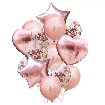 Set 14 Baloane Aniversare cu Confetti, Rose Gold, 45 cm Set 14 Baloane Aniversare cu Confetti, Rose Gold, 45 cm