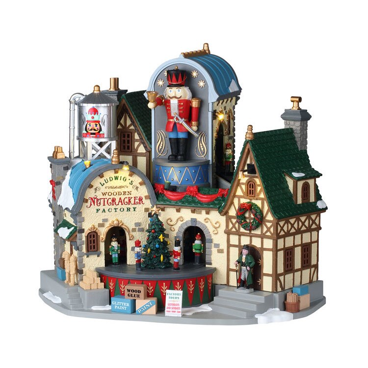Figurina Christmas Village Lemax, Fabrica de Lemn Ludwig, Functie Miscare si Lumini, Adaptor 4.5v Inclus