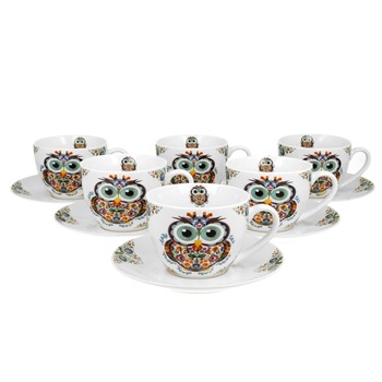 Set 6 cesti din portelan, 250 ml, Bufnita Set 6 cesti din portelan, 250 ml, Bufnita