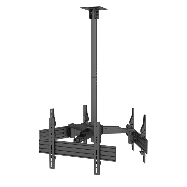 Стойка за таван Equip 650371, Регулируема, 32"-65", 90 кг, Накланяне/Завъртане, Черен