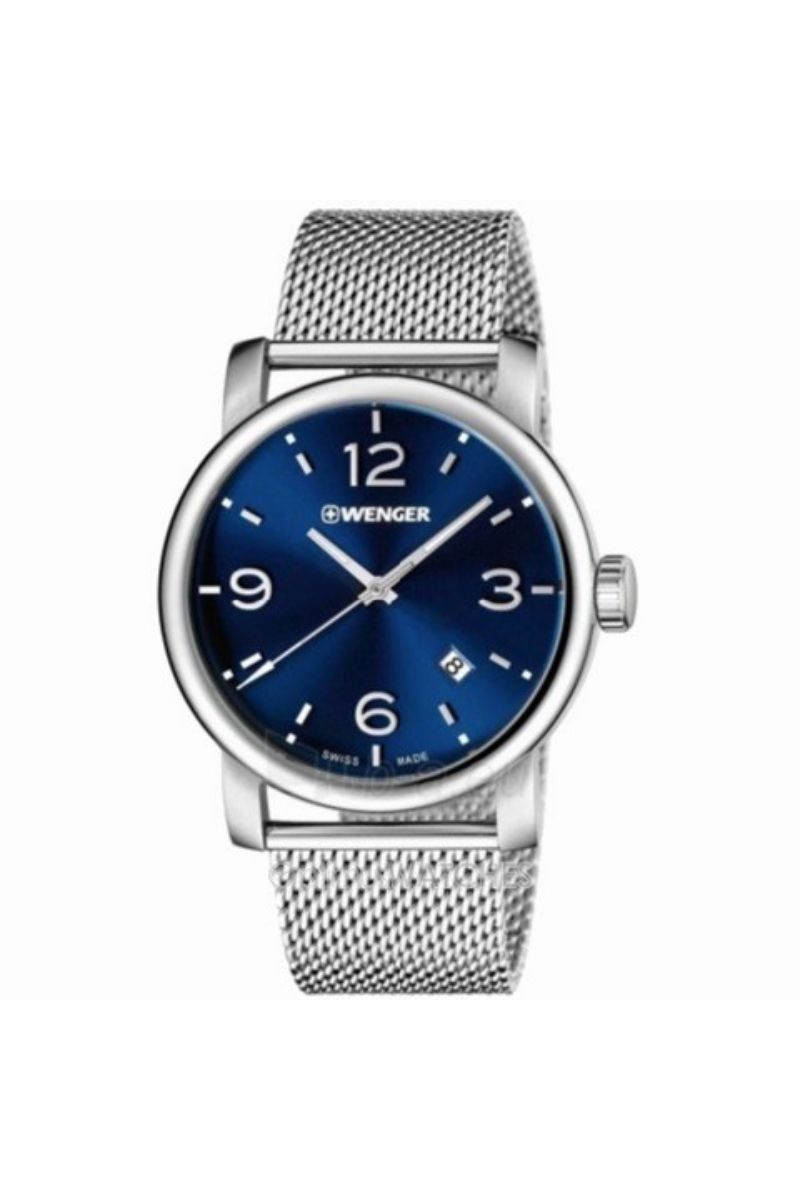 Ceas barbatesc Wenger, 01.1041.125, Argintiu/Albastru
