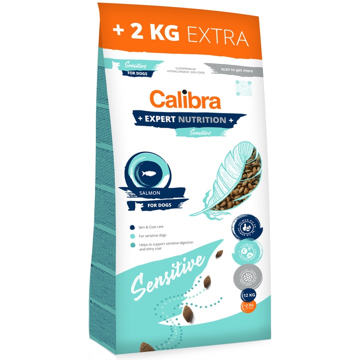 Hrana uscata pentru caini Calibra Expert Nutrition, Sensitive, Somon, 12 + 2Kg