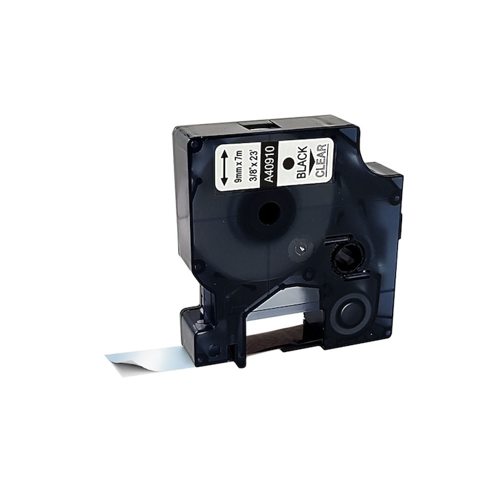 Etichete 9mm x 7m negru/transparent compatibile Dymo S0720760 40910, pentru gama Dymo Labelamanger si Aimo D1600