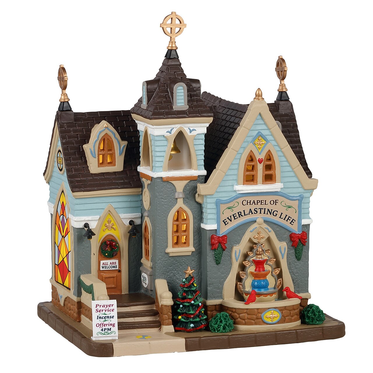 Figurina Christmas Village Lemax, Capela Vietii Vesnice, Functie Lumini, Led pe Baterii