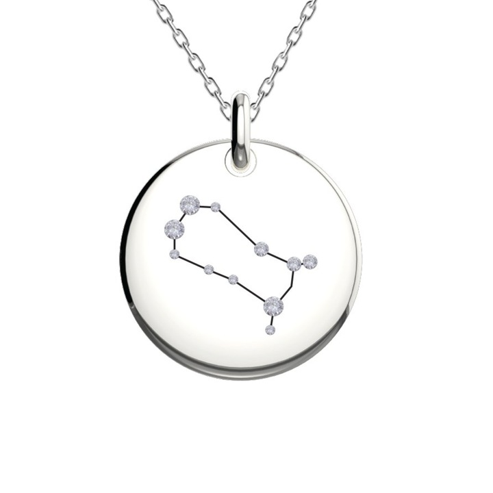 Colier dama zodia gemeni, argint 925 cu cristale, argintiu, 43 cm