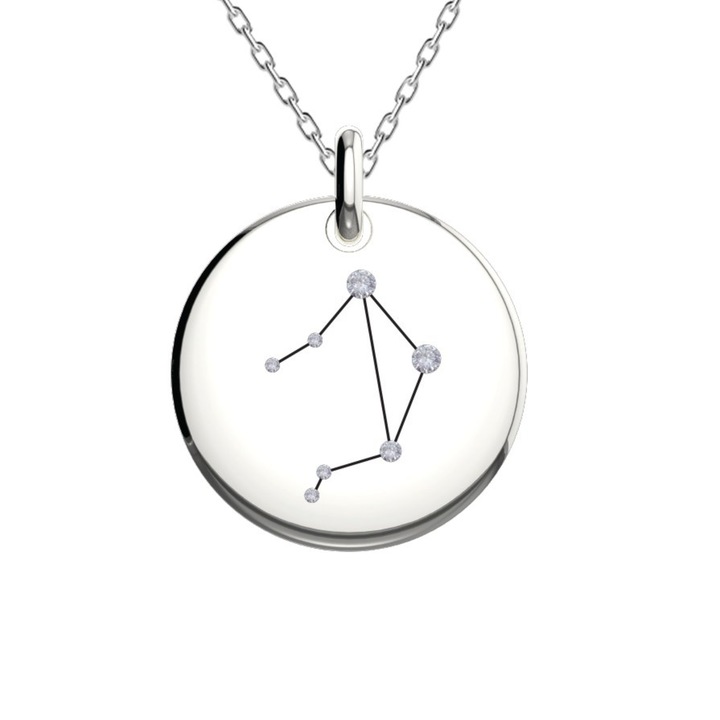 Colier dama zodia balanta, argint 925 cu cristale, argintiu, 43 cm