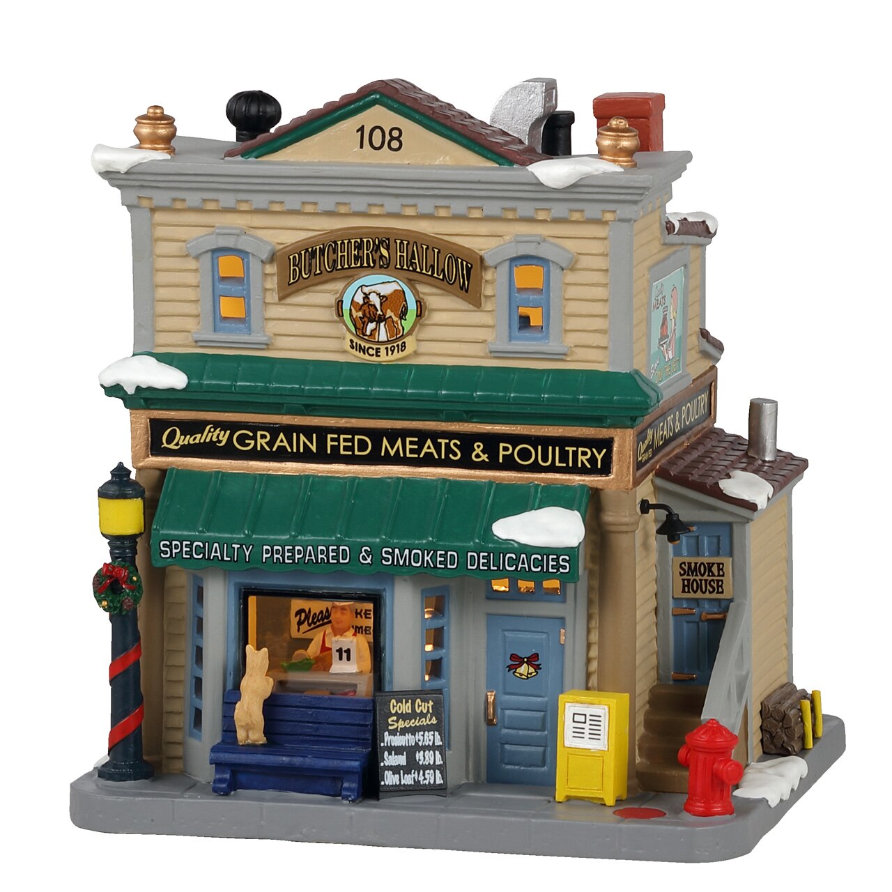 Figurina Christmas Village Lemax, Butcher's Hollow, Functie Lumini, Led pe Baterii