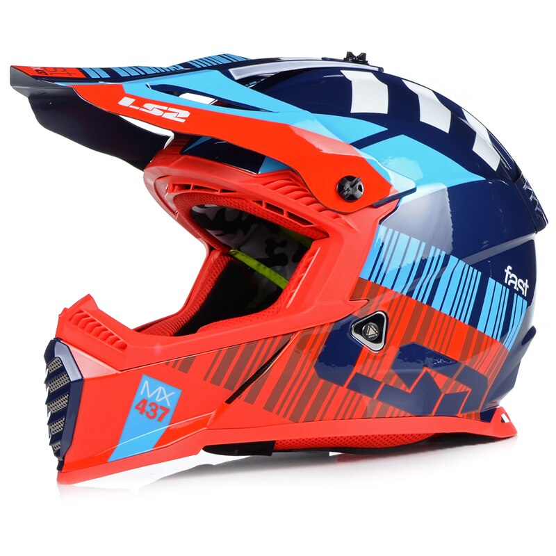 Casca moto, LS2, MX437, Protectie UV, ABS, rosu/albastru, S (55-56cm)