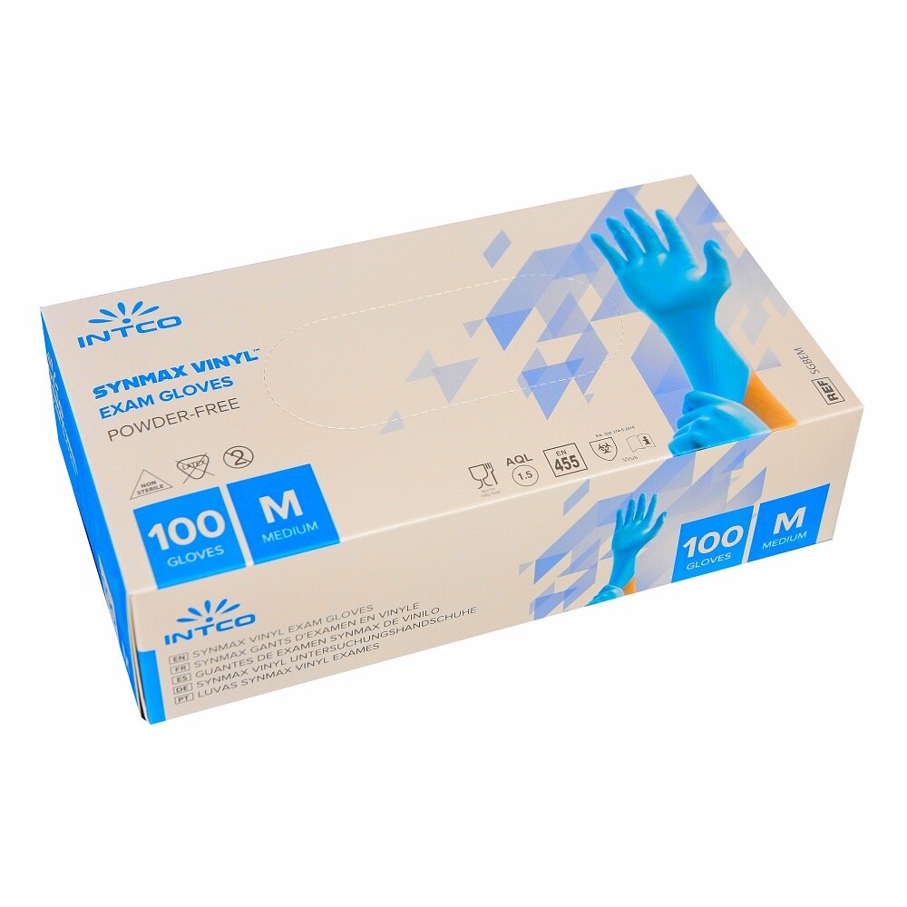 Set 100 bucati , Manusi de examinare de unica folosinta Synmax Vinil , fara pudra , INTCO , M
