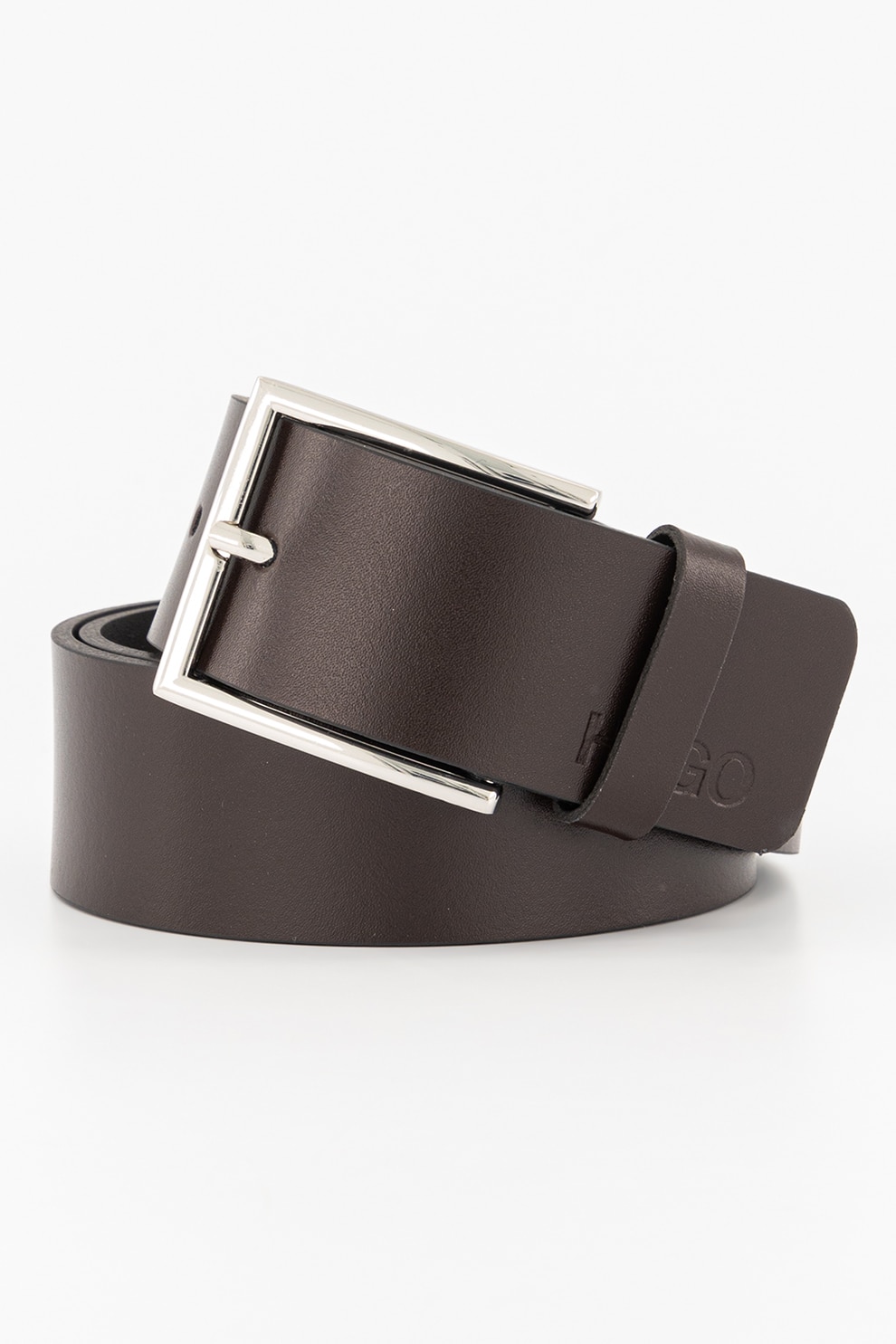 HUGO, Curea din piele cu catarama dreptunghiulara Giaspo, Maro inchis, 85 CM Standard