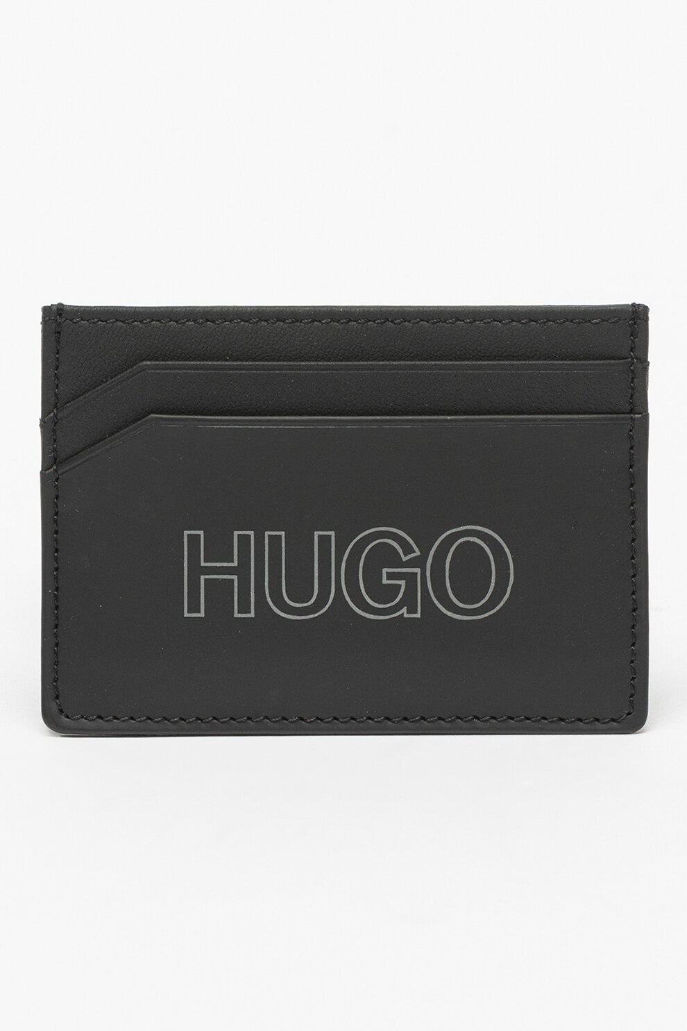 HUGO, Portofel si portcart din piele cu detaliu logo, Negru