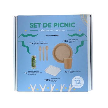 Set pentru picnic din carton, Biodeck, biodegradabil, pentru 12 persoane Set pentru picnic din carton, Biodeck, biodegradabil, pentru 12 persoane