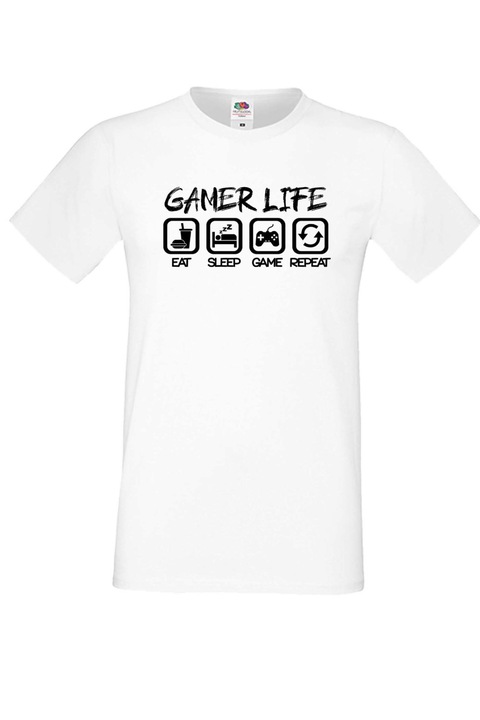 Геймърска Мъжка тениска Cprint Gamer Life Eat Sleep Game Repeat Game Time Arcade Old School Video Game PC Game Gamer Gift, за Геймъри, Бял, XXL